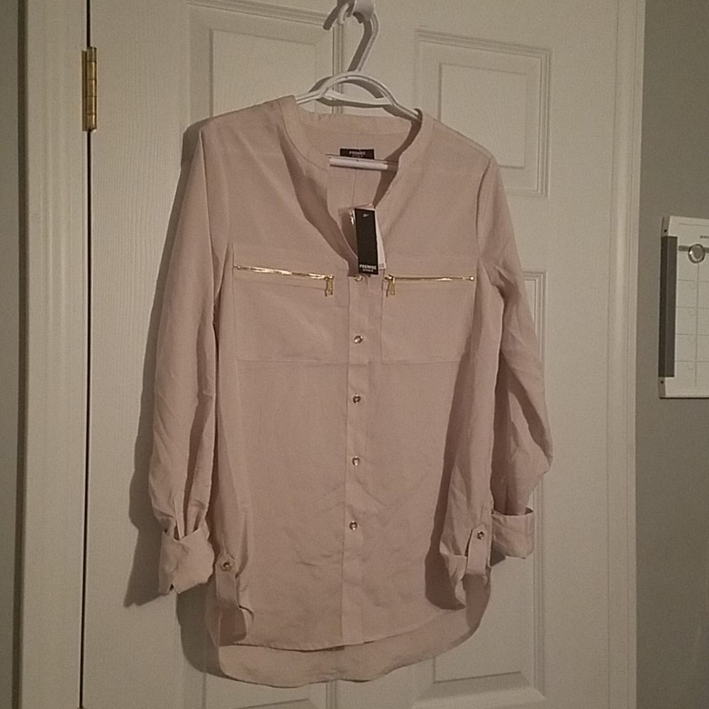 Classy Button Down Cream Colored Blouse Size S